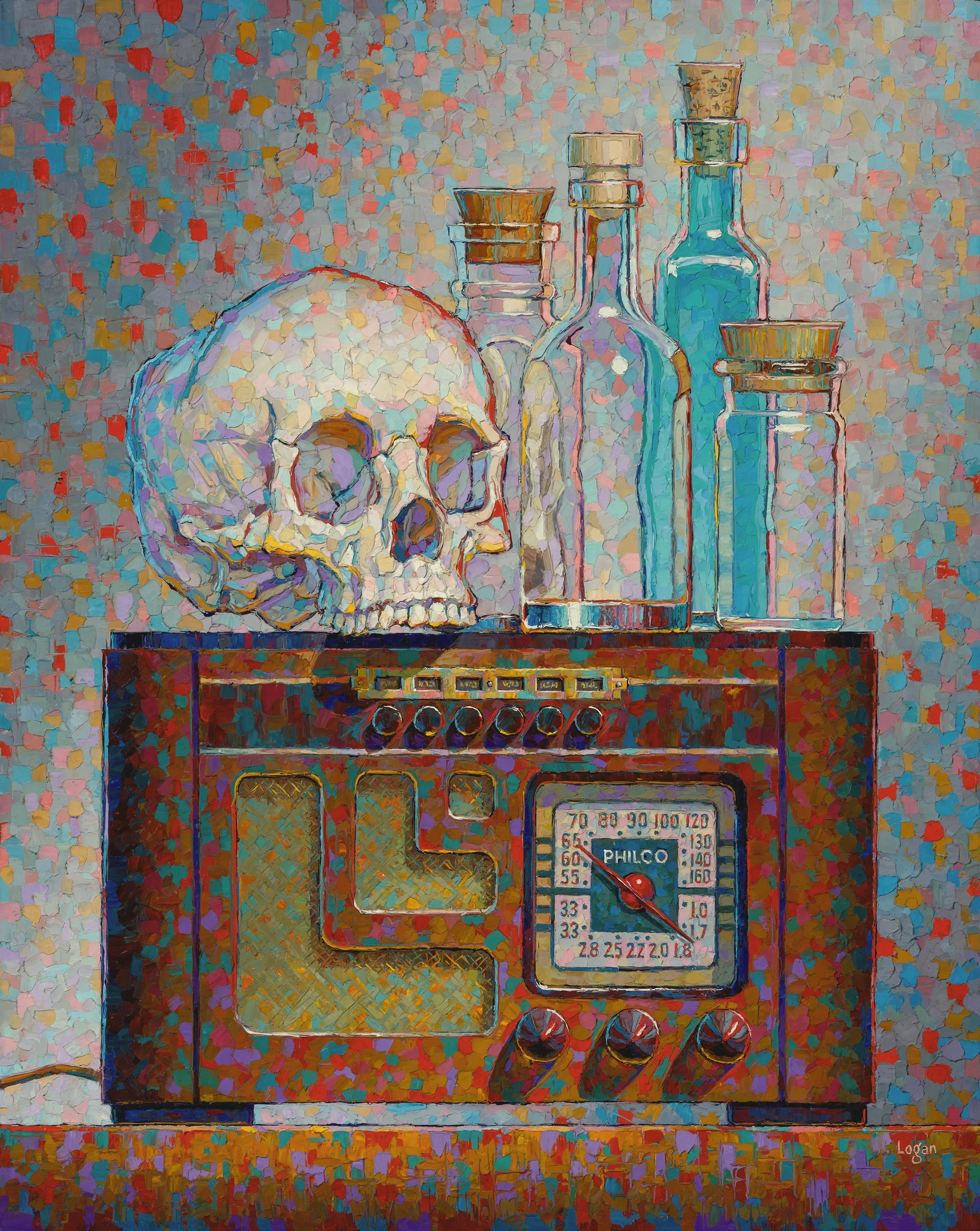 Skull & Bottles on Radio
 • 30" x 24" • oil on canvas 