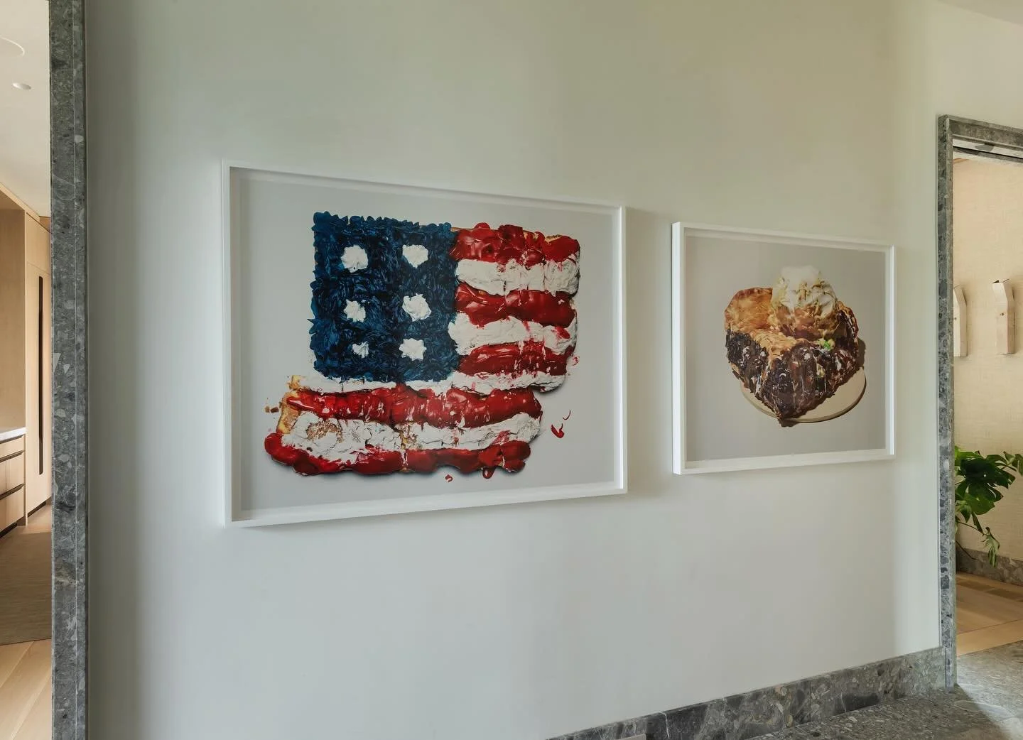With the Fourth of July around the corner, it seemed a fitting time to share Sharon Core&rsquo;s 
@sharon.core USA Flag, Fragment, 2019 and Pie a la Mode, 2006/2018 in our client&rsquo;s Southampton home. 

The two photographs belong to Core&rsquo;s 