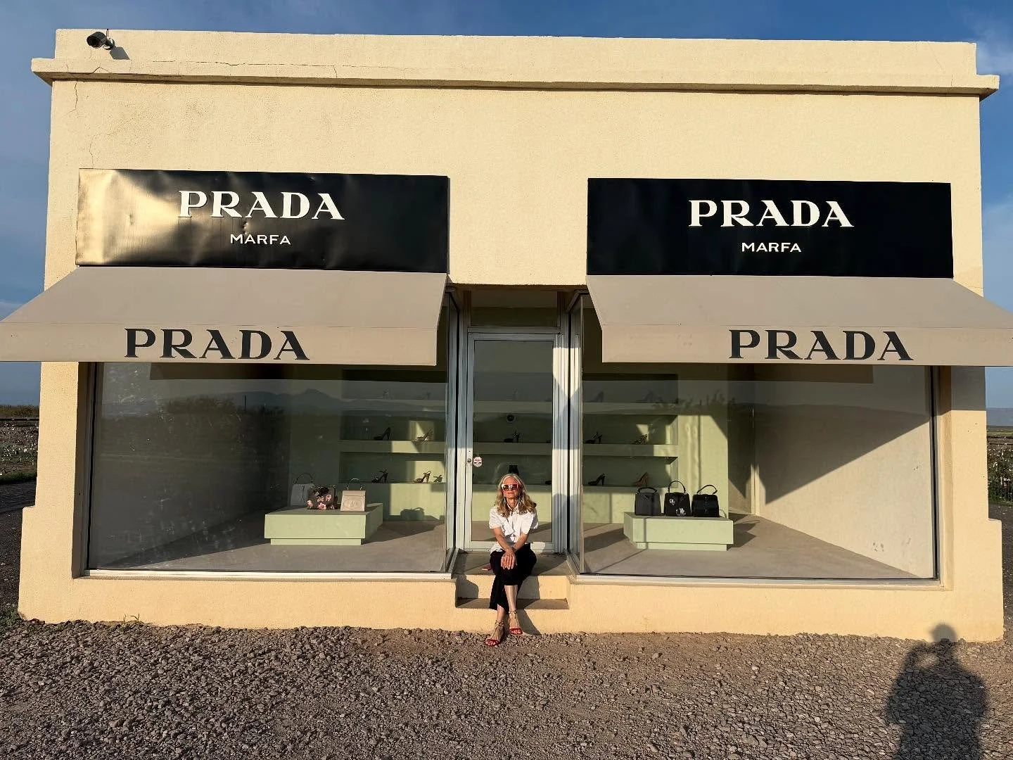 More from Marfa&hellip;Elmgreen and Dragset&rsquo;s infamous Prada Marfa, 2005, on the 20th anniversary of the permanent installation. Modeled after a Prada storefront, the building displays clothing and accessories from the brand&rsquo;s Fall/Winter