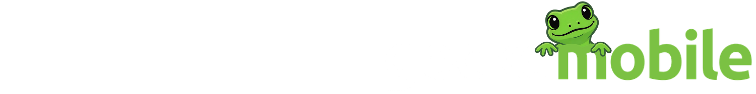 Logo with a green frog character and the words "MOBILE" in green letters.