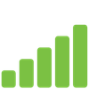 Green rising bar graph with five bars