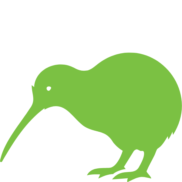 Green kiwi bird illustration with a long beak and small black eye