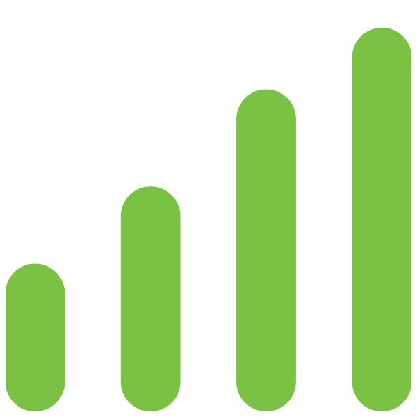 Green upward-pointing bar chart with five bars increasing in height.