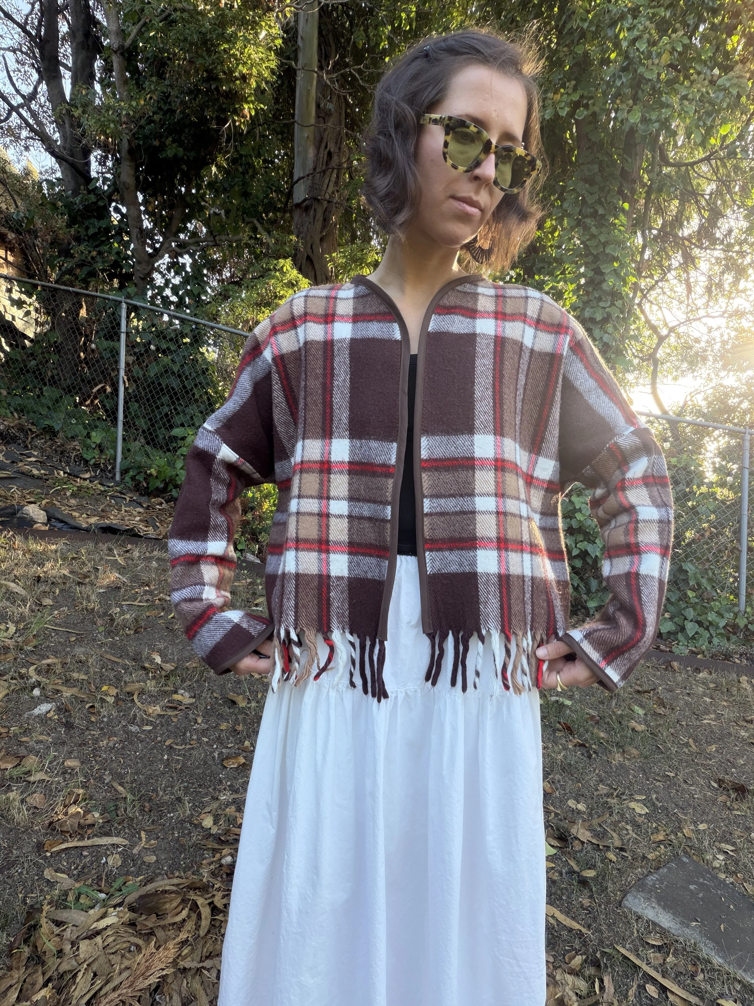 Brown Plaid Coat, fringe | medium