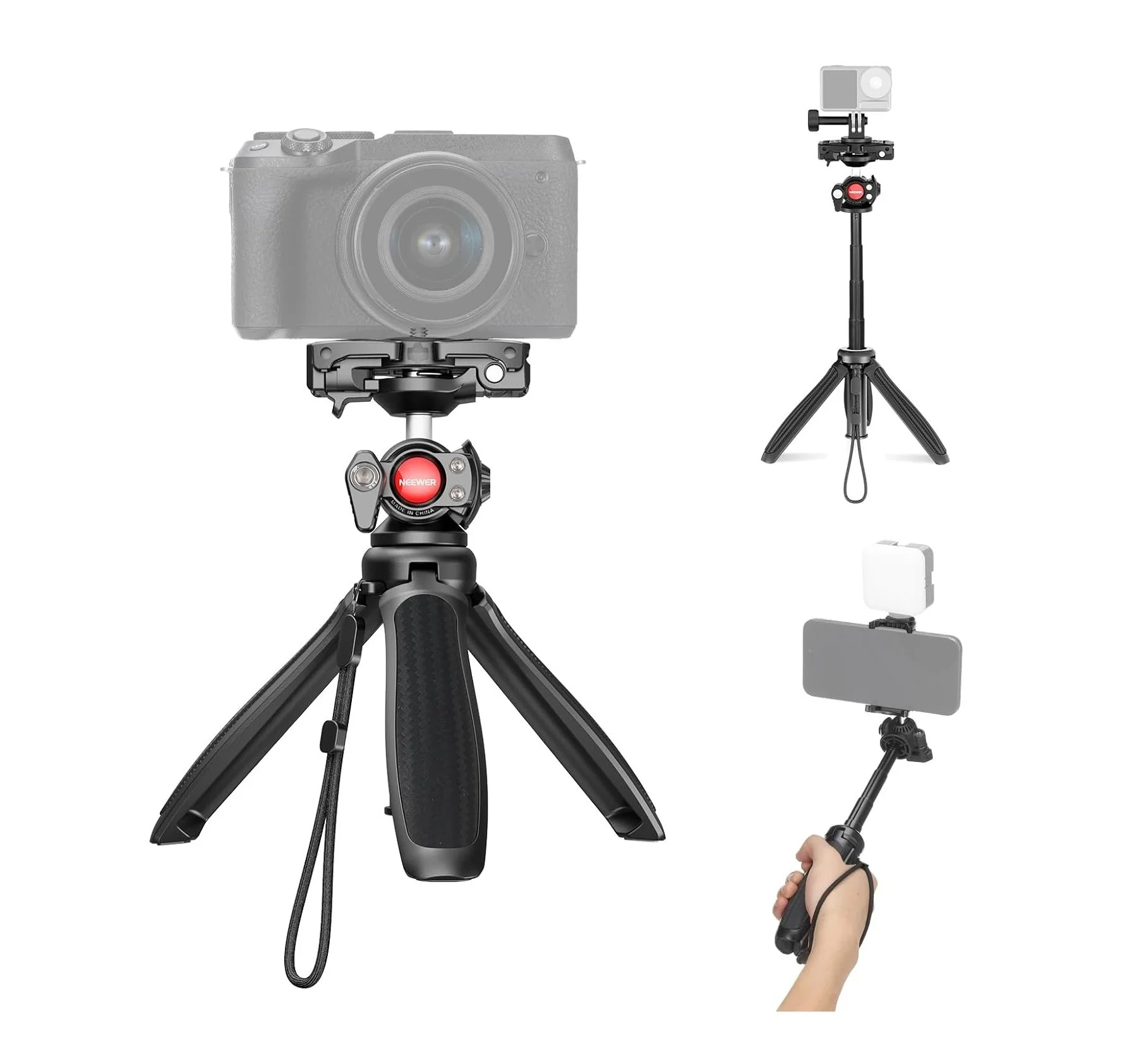 Trípode de mesa para cámara y smartphone TP38 con cabezal tipo bola y extensión "selfie stick" marca Neewer