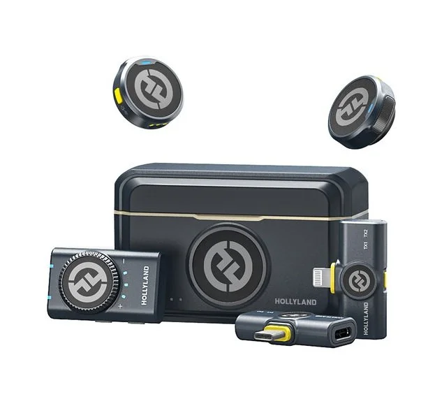 Sistema de micrófono inalámbrico (2 mics) Hollyland LARK M2 DUO para smartphone USB-C y Lightning (2,4 GHz, color carbón brillante) SKU: LARKM2COMBO