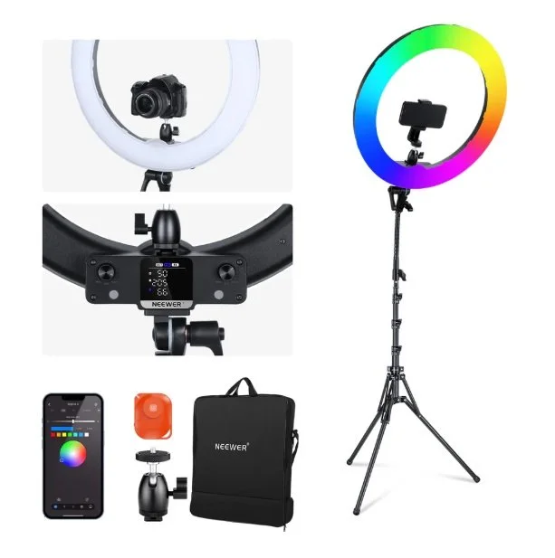 Aro de luz LED RGB NEEWER RGB18 II de 18 pulgadas control App cámara y smartphone SKU: 10104108
