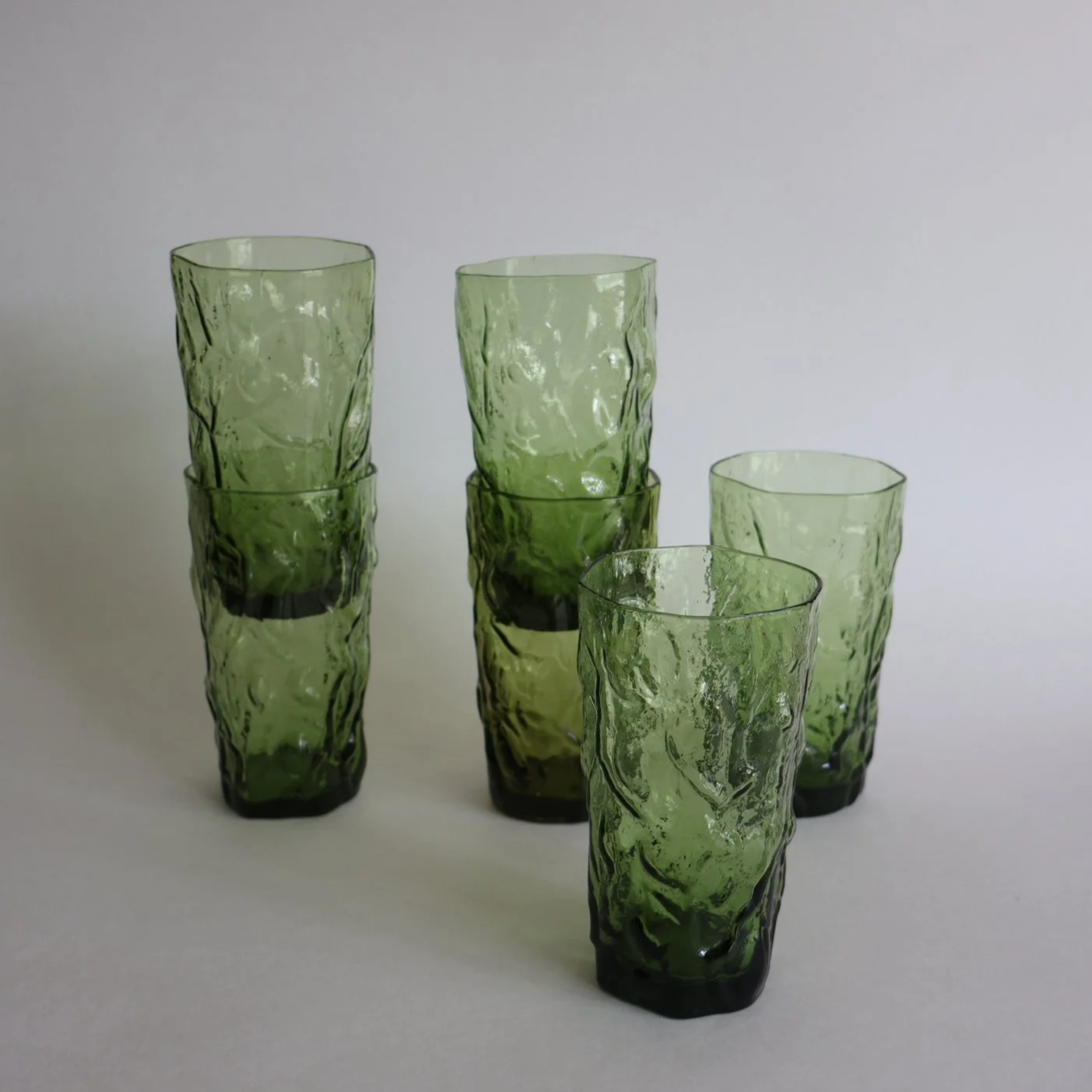 Vintage Green Crinkle Glassware Set of 6