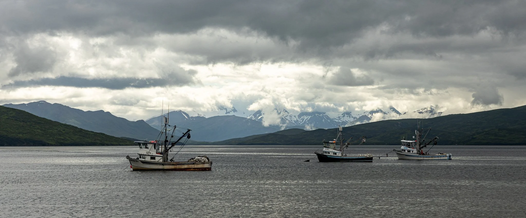 Boats anchored at high tide.