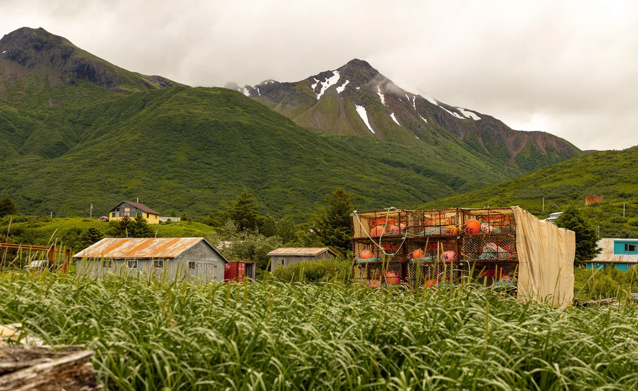 Crab pots on the beach.