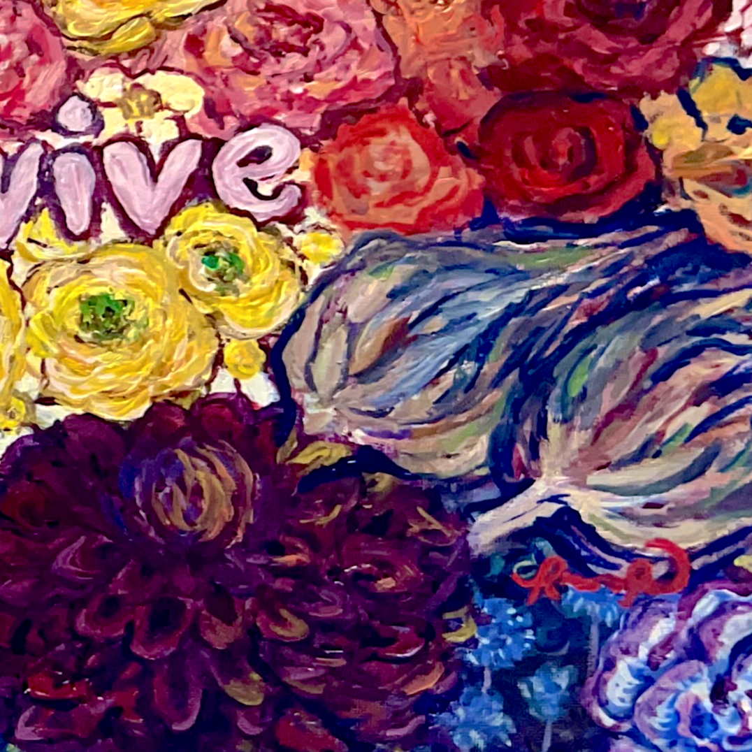 A colorful painting of various flowers. Inspirational artists in Denver