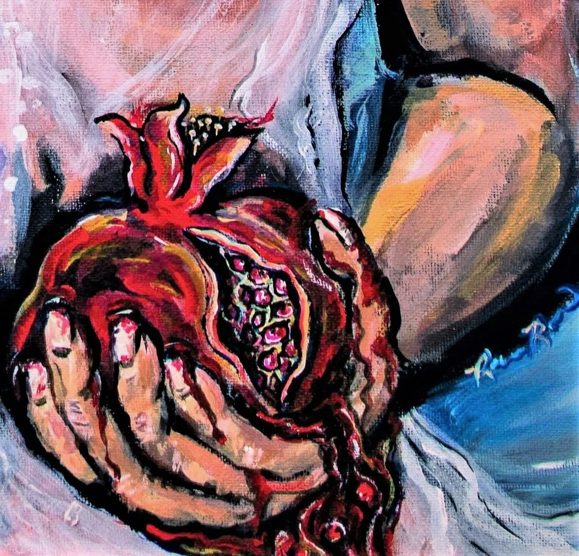 A painting of a woman holding a pomegranate - Strong woman art, paintings by African American artists