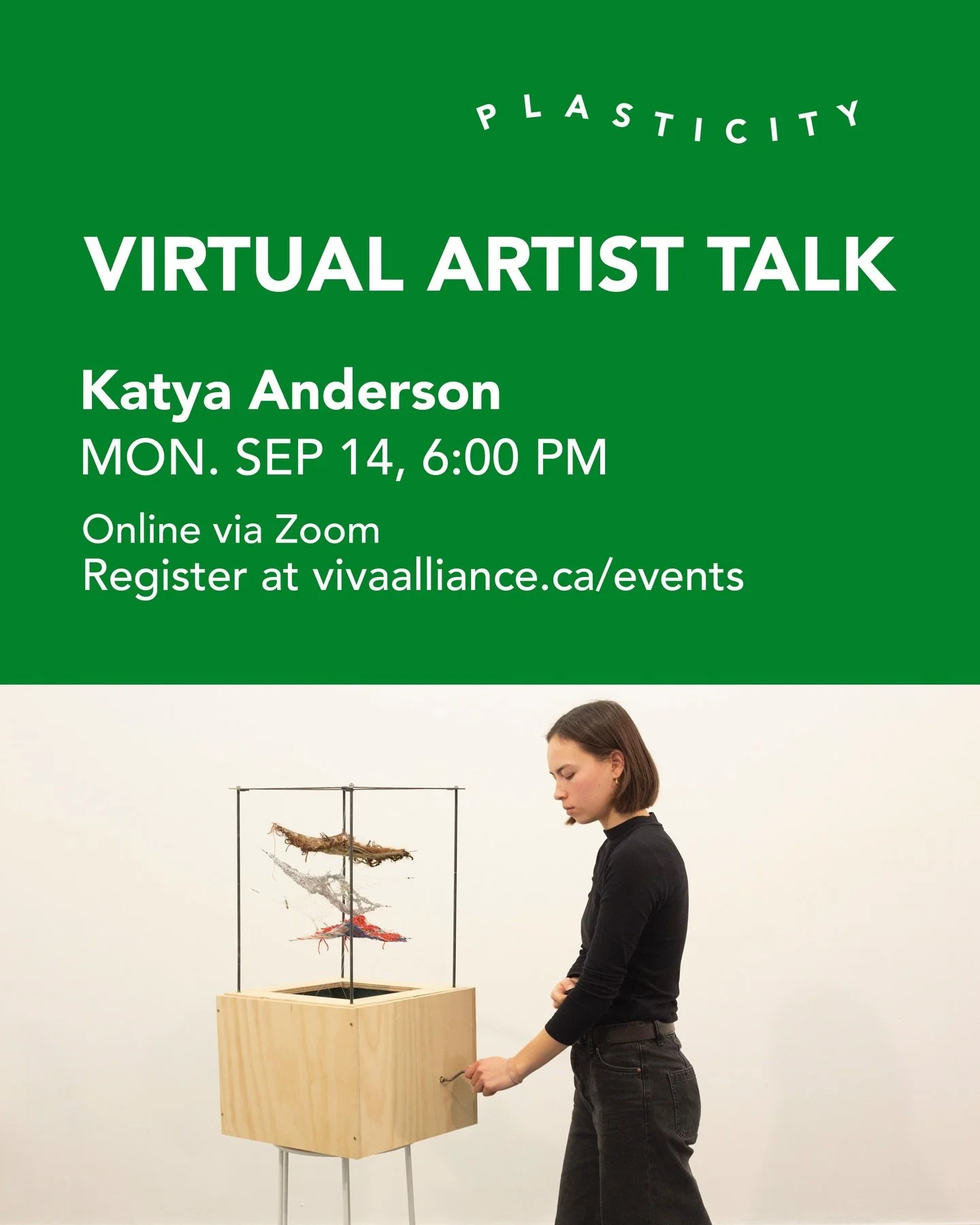 ⟶Join us online this Monday for a virtual artist talk with 𝗞𝗮𝘁𝘆𝗮 𝗔𝗻𝗱𝗲𝗿𝘀𝗼𝗻, presented as part of 𝙋𝙡𝙖𝙨𝙩𝙞𝙘𝙞𝙩𝙮, VIVA Alliance&rsquo;s 4th Annual Exhibition.

Anderson will discuss her artistic practice and the development of 𝘼𝙨𝙨