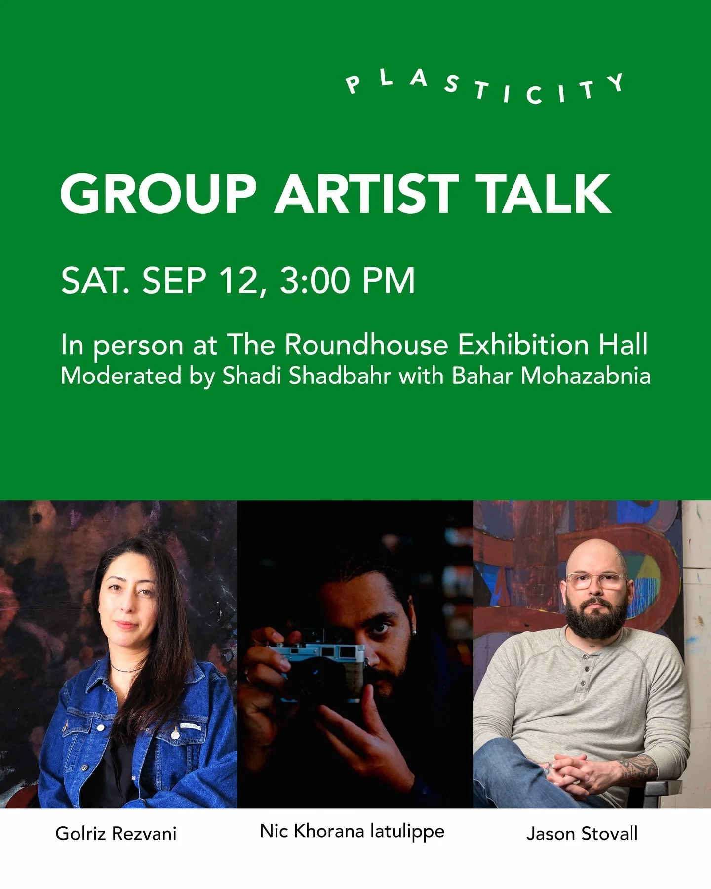 ⟶ Join us this Saturday for a 𝗴𝗿𝗼𝘂𝗽 𝗮𝗿𝘁𝗶𝘀𝘁 𝘁𝗮𝗹𝗸 presented as part of Plasticity, VIVA Alliance&rsquo;s 4th Annual Exhibition.

Participating artists 𝗚𝗼𝗹𝗿𝗶𝘇 𝗥𝗲𝘇𝘃𝗮𝗻𝗶, 𝗡𝗶𝗰𝗼𝗹𝗮𝘀 𝗞𝗵𝗼𝗿𝗮𝗻𝗮 𝗟𝗮𝘁𝘂𝗹𝗶𝗽𝗽𝗲, 𝗮𝗻𝗱 