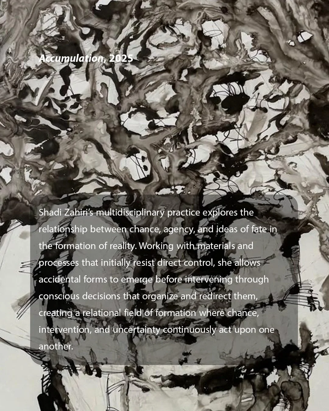 ⟶ Meet the Participating Artists of the 4th Annual VIVA Exhibition.

𝗦𝗵𝗮𝗱𝗶 𝗭𝗮𝗵𝗶𝗿𝗶 is an Iranian-Canadian multidisciplinary artist whose practice explores the relationship between chance, agency, and ideas of fate in the formation of realit