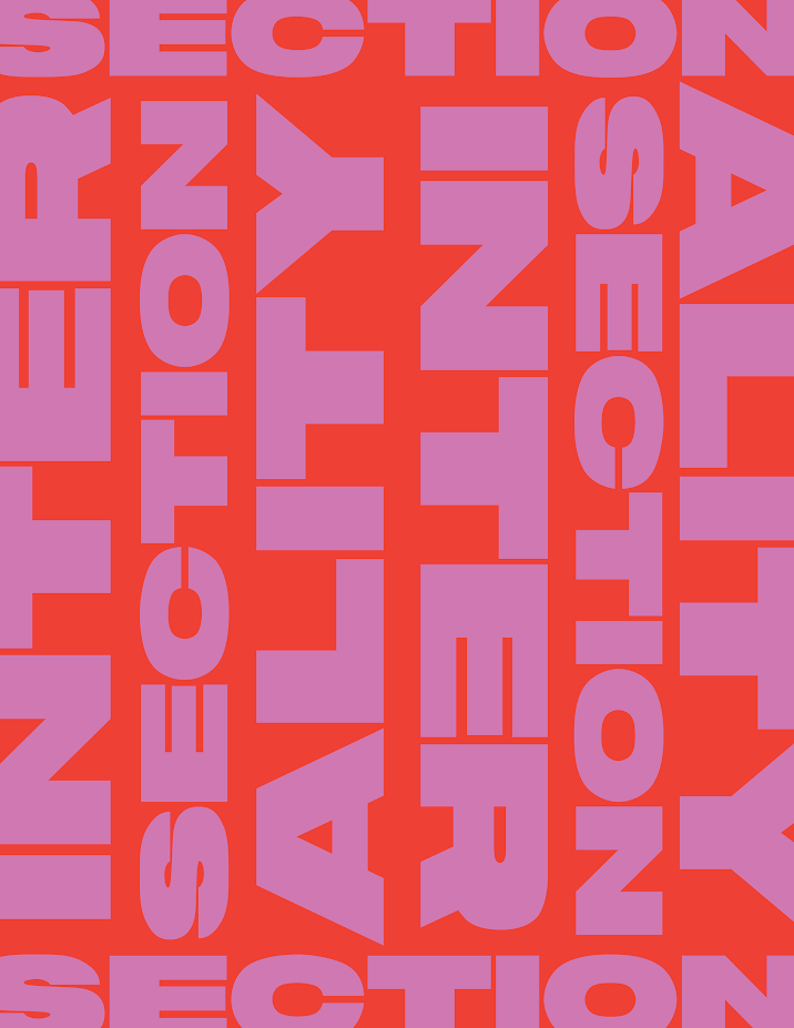 A colorful abstract design with bold, large words in purple and red, reading 'SEDITION', 'ISOLATION', and 'OTHER' repeated in various orientations.