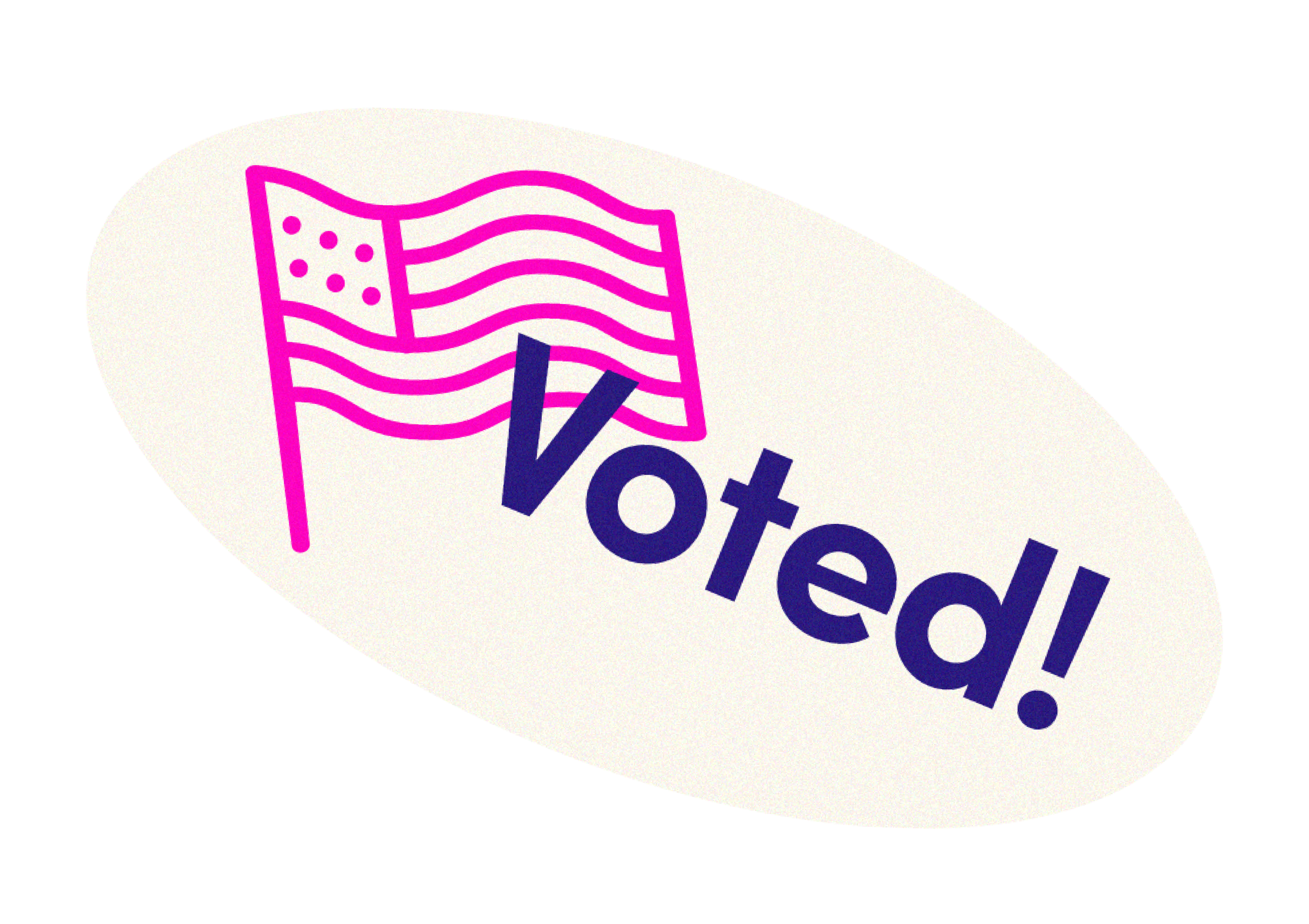 Pink line drawing of an American flag on a white background with the partial word "vote" in dark blue letters.
