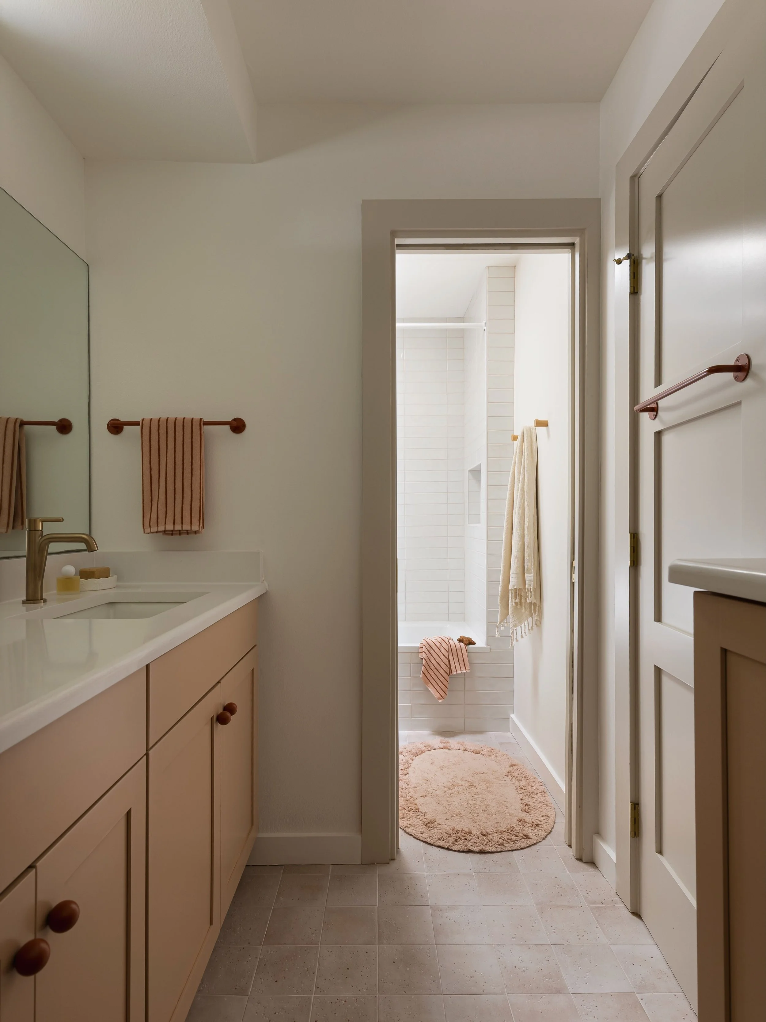 A bathroom for the girlies🦋

Cucumber face masks, bubblegum pink nail polish, and Britney in the background&hellip;does it take you back? Fast forward to 2026 and girls still just wanna have fun. 

I designed this bathroom for two sisters, several y