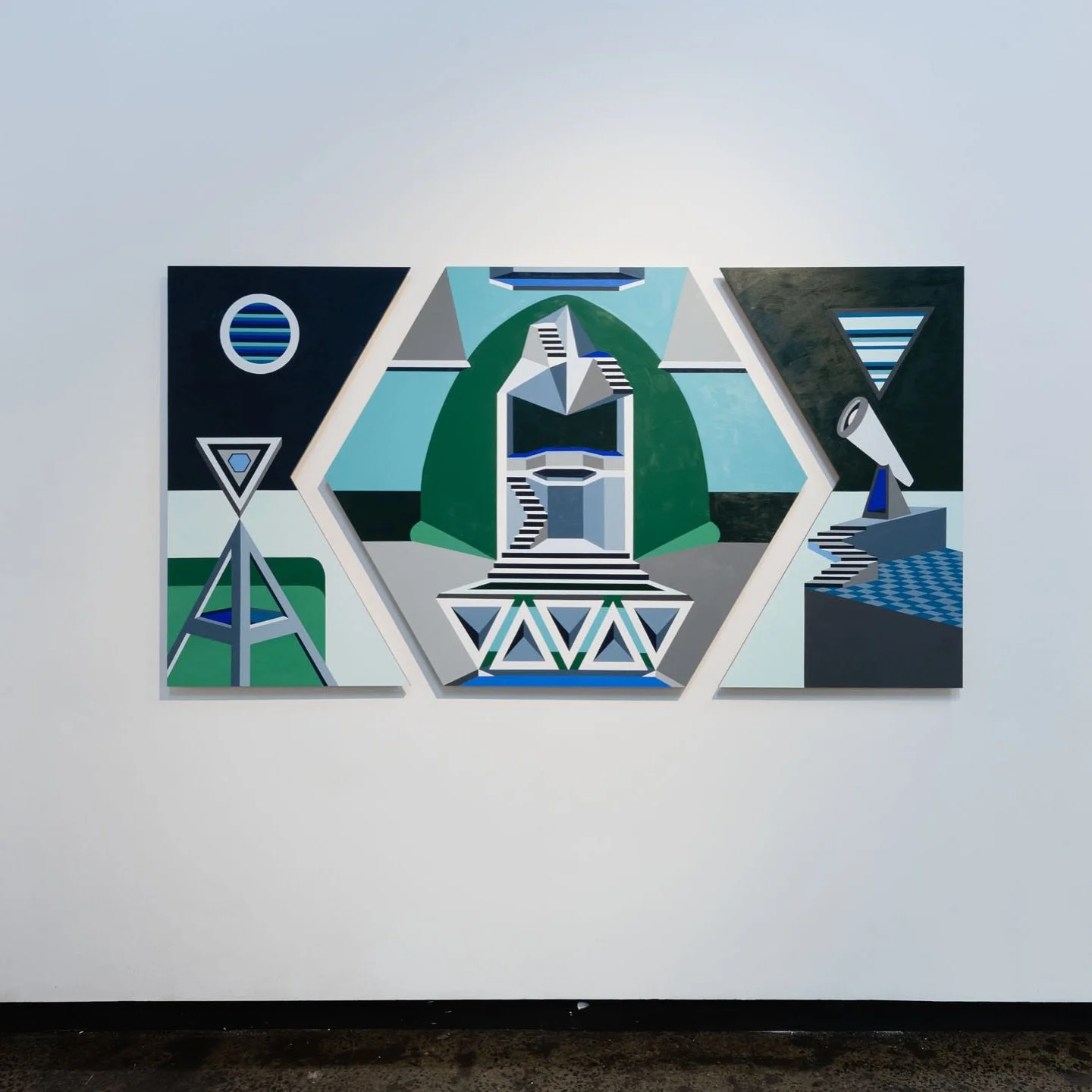 JASMINE MANSBRIDGE 
&ldquo;The Architecture of the Ethereal&rdquo;, 2025
Acrylic on custom-made board
3 panelled diptych, can be spaced apart
200 x 120cm

This artwork was inspired by a poem:

ETHEREAL ARCHITECTURE

This ethereal architecture
The sca