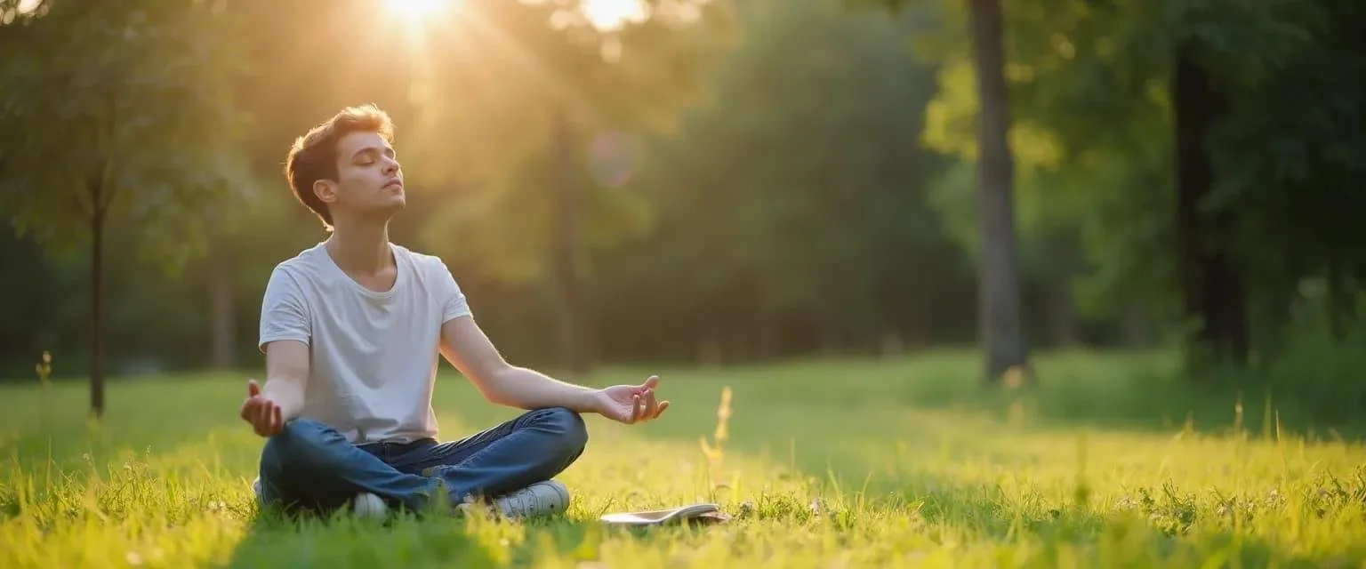 Teen practicing mindfulness techniques outdoors to improve emotional regulation and mental health wellness.