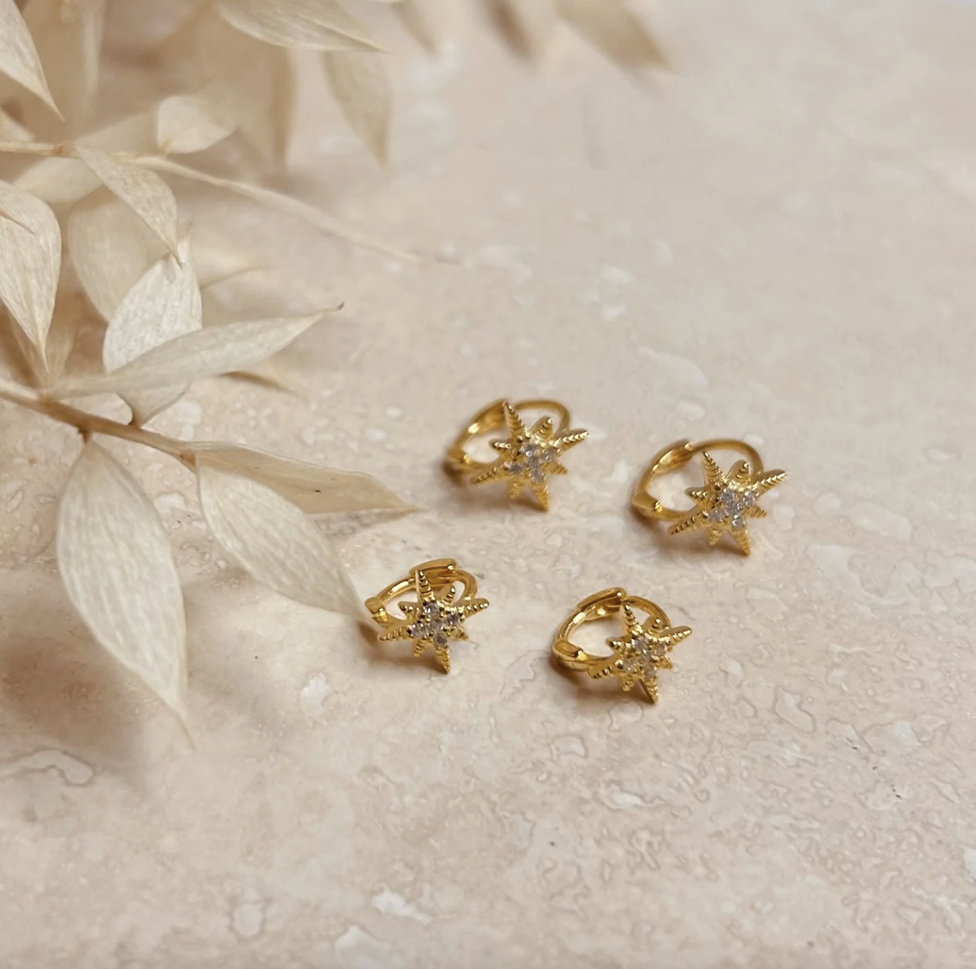 Little Nell Jewellery Gold Diamanté Star Huggie Hoops 7mm Pair