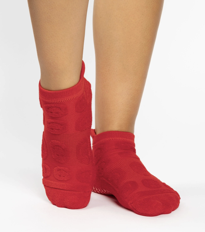 Pointe Studio Happy Terry Full Foot Grip Sock- CHERRY