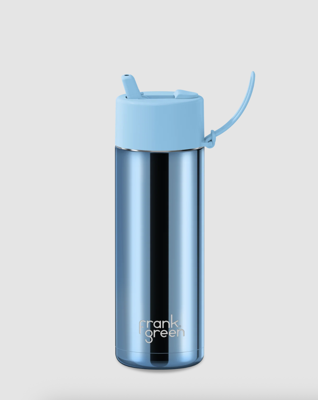 Frank Green Stainless Steel Ceramic Reusable Bottle with Flip Straw Lid 20oz/595ml- Chrome Light Blue