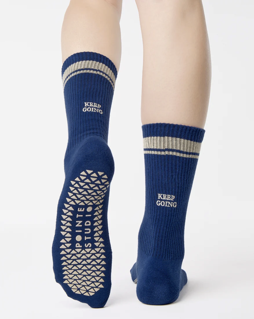 Pointe Studio Keep Going Crew Grip Sock- NAVY