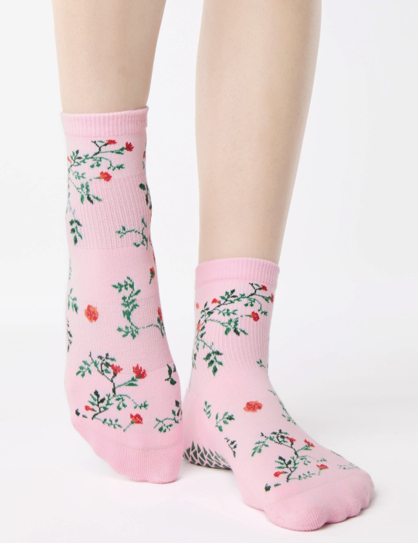 Pointe Studio Rose Garden Ankle Grip Sock- PINK