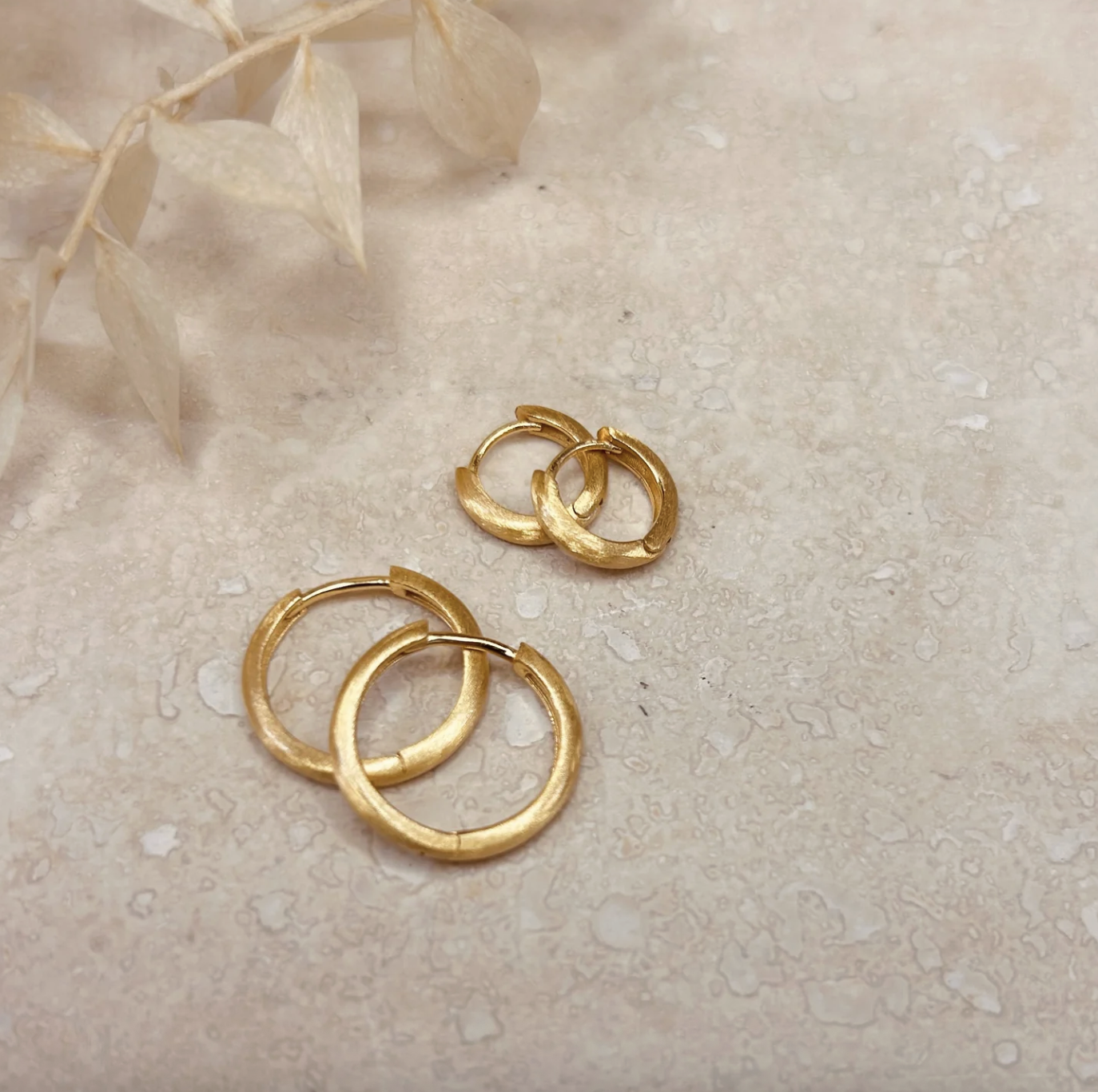Little Nell Jewellery Brushed Gold Minimal Hoops 9mm