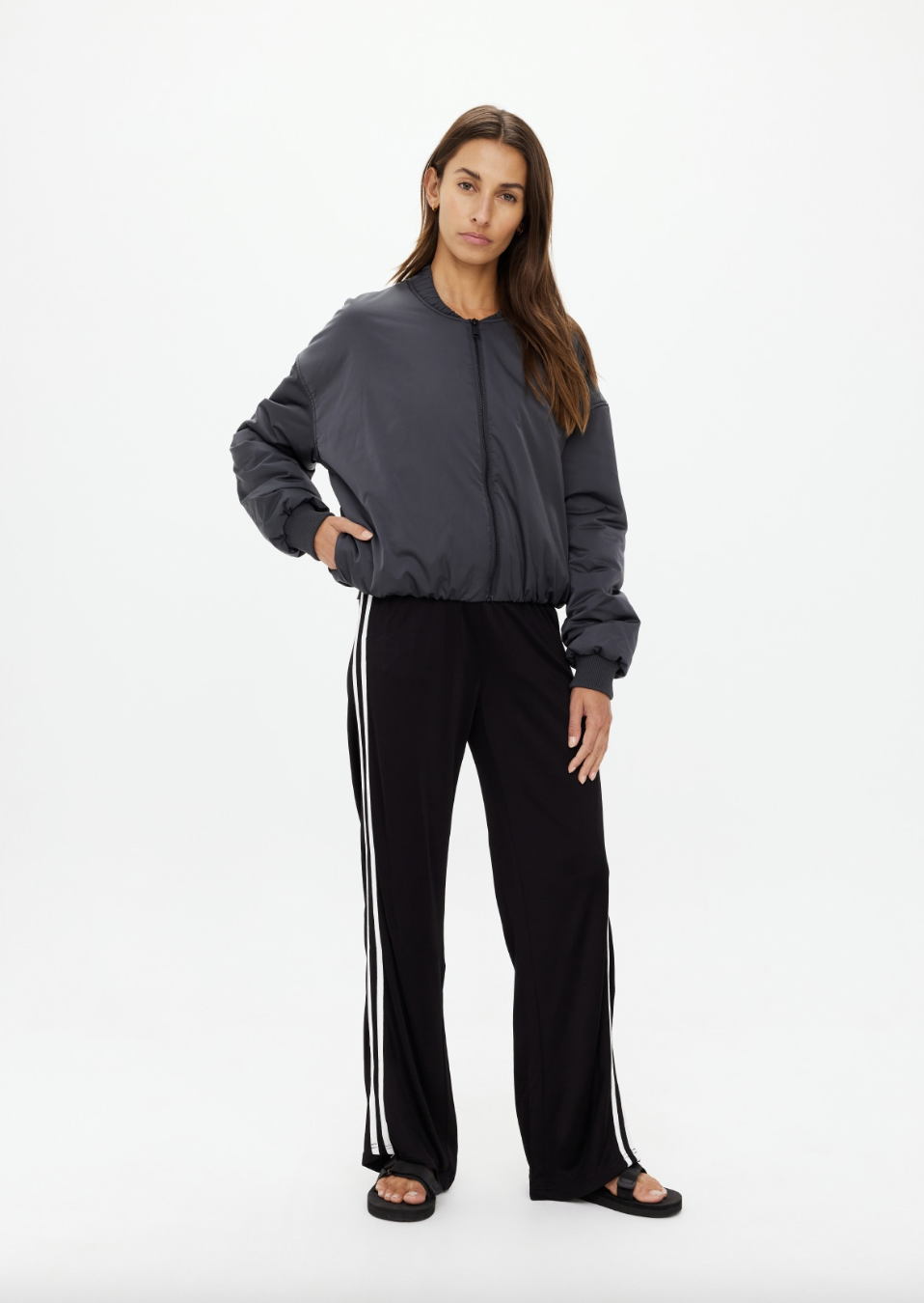 The Upside Carlotta Cropped Bomber Jacket- WASHED BLACK