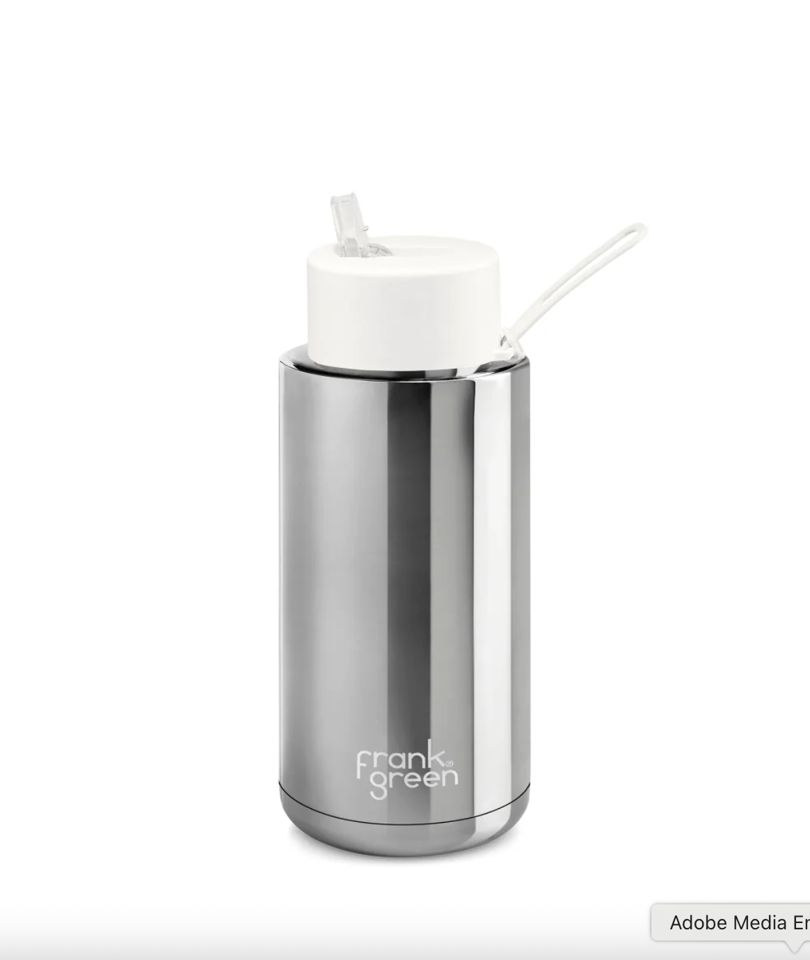 Frank Green Reusable Bottle Silver With Straw Lid Cloud- 340z/ 1L