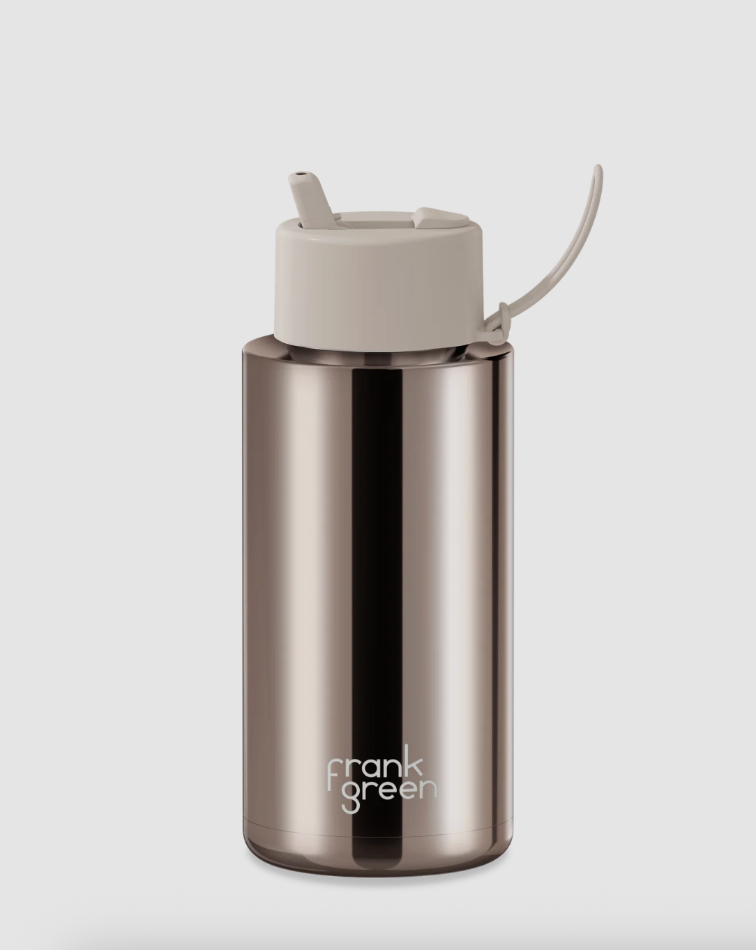 Frank Green Stainless Steel Ceramic Reusable Bottle with Flip Straw Lid 34oz/1L- Chrome Moon Dust