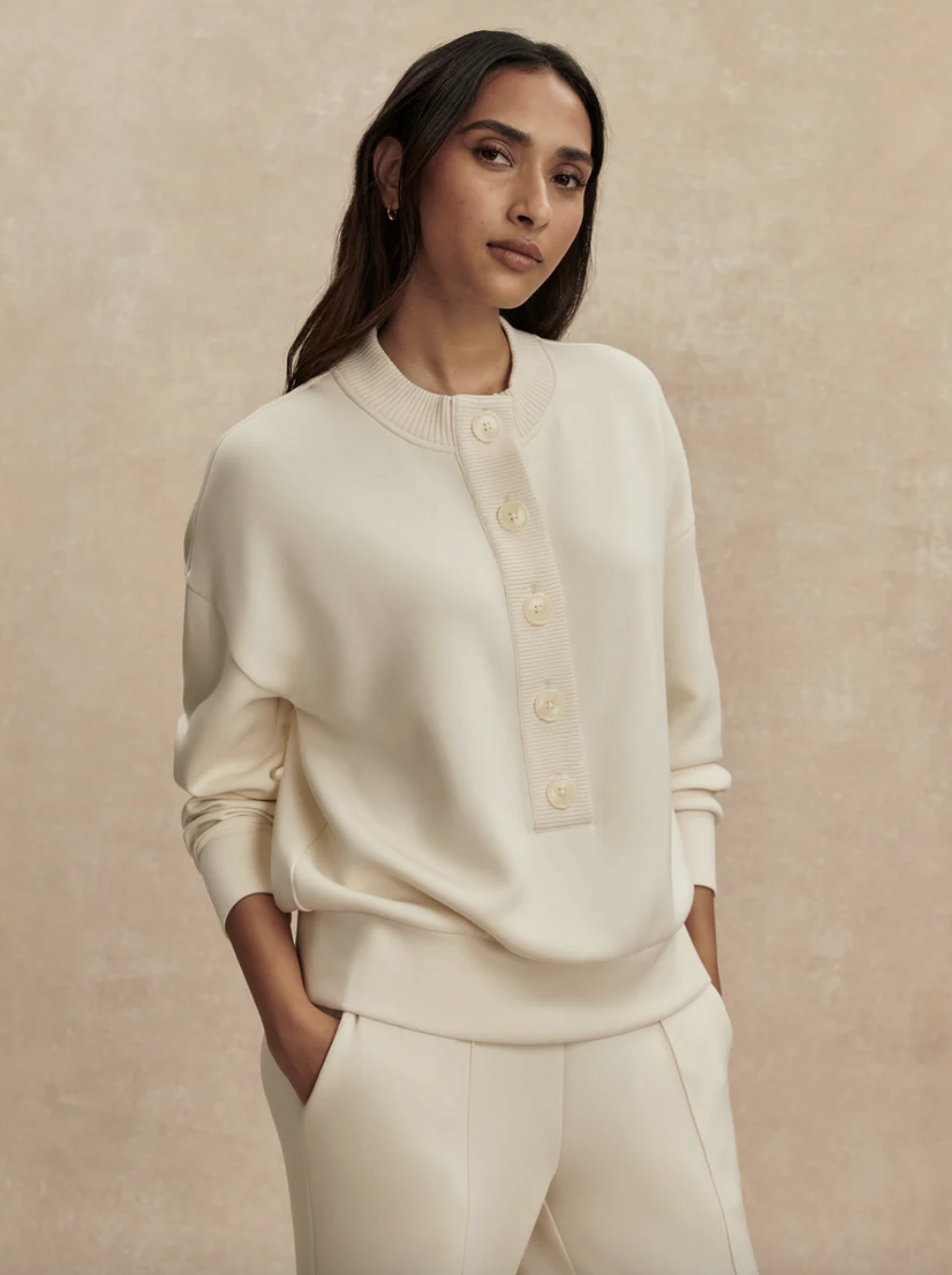 Varley Reena Button Front Sweat- PRISTINE