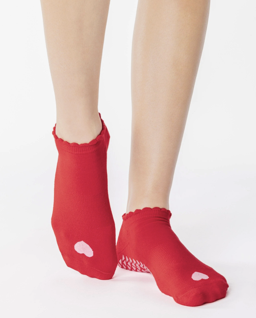 The Pointe Studio Love Full Foot Grip Sock- RED