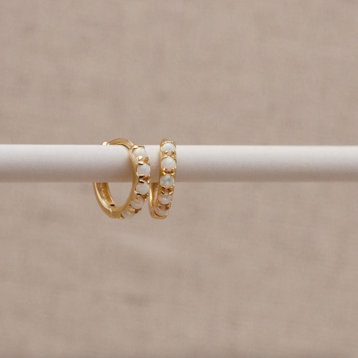 Little Nell Jewellery Gold Opal Huggie Hoops Pair