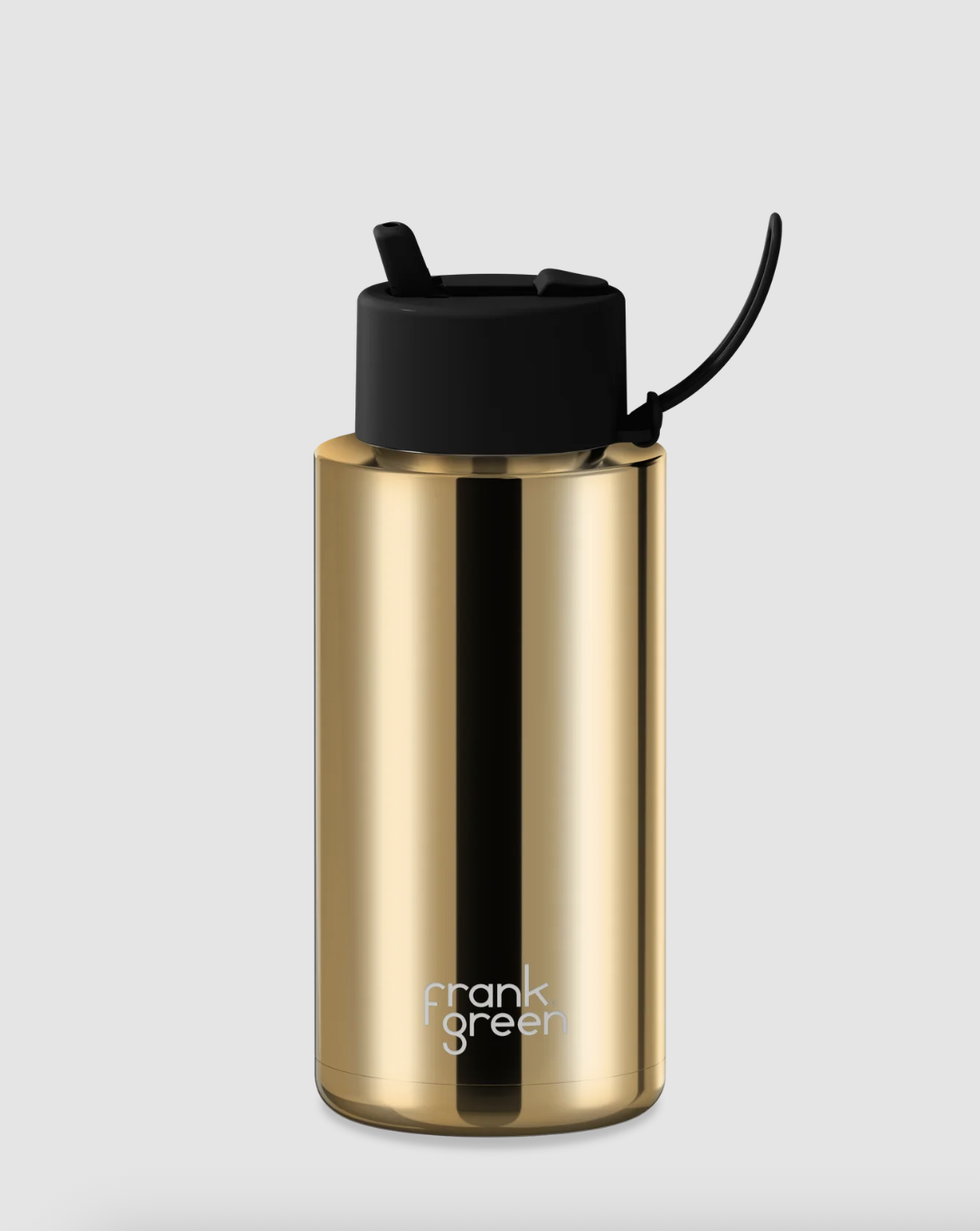 Frank Green Stainless Steel Ceramic Reusable Bottle with Flip Straw Lid 34oz/1L- Chrome Gold with Flip Straw Midnight