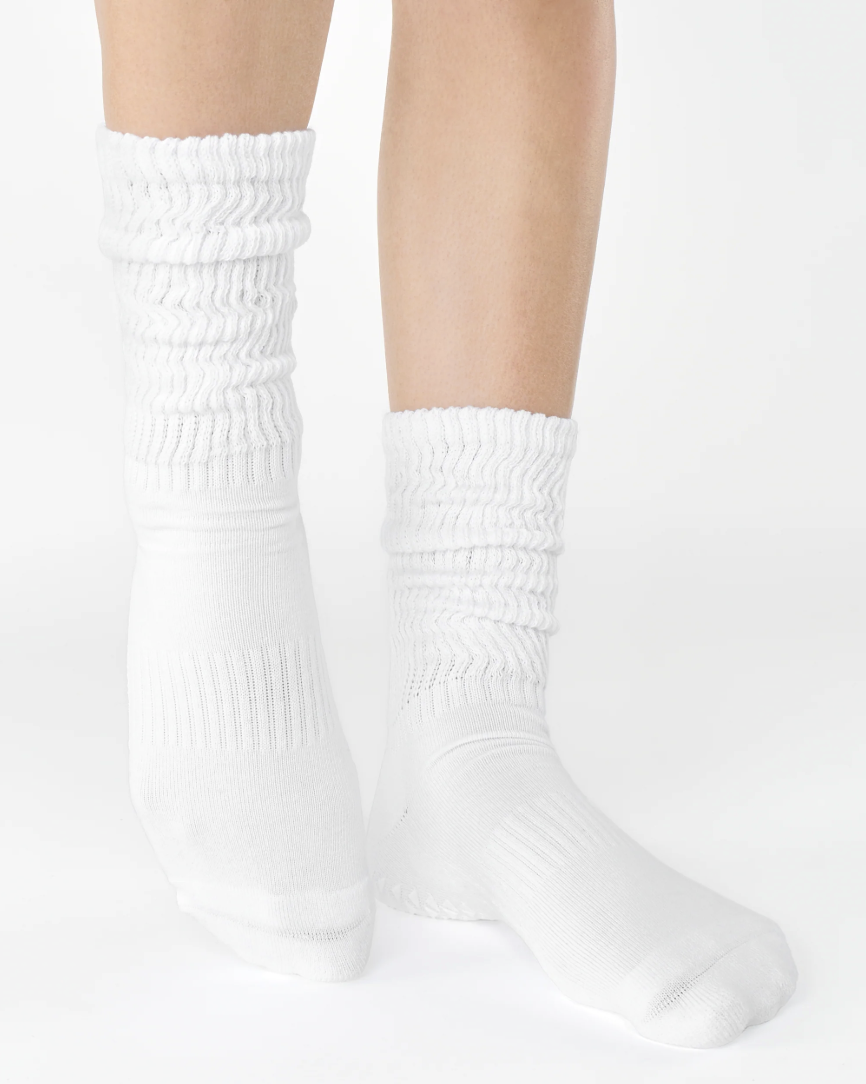 Pointe Studio Slouch Crew Grip Sock - WHITE
