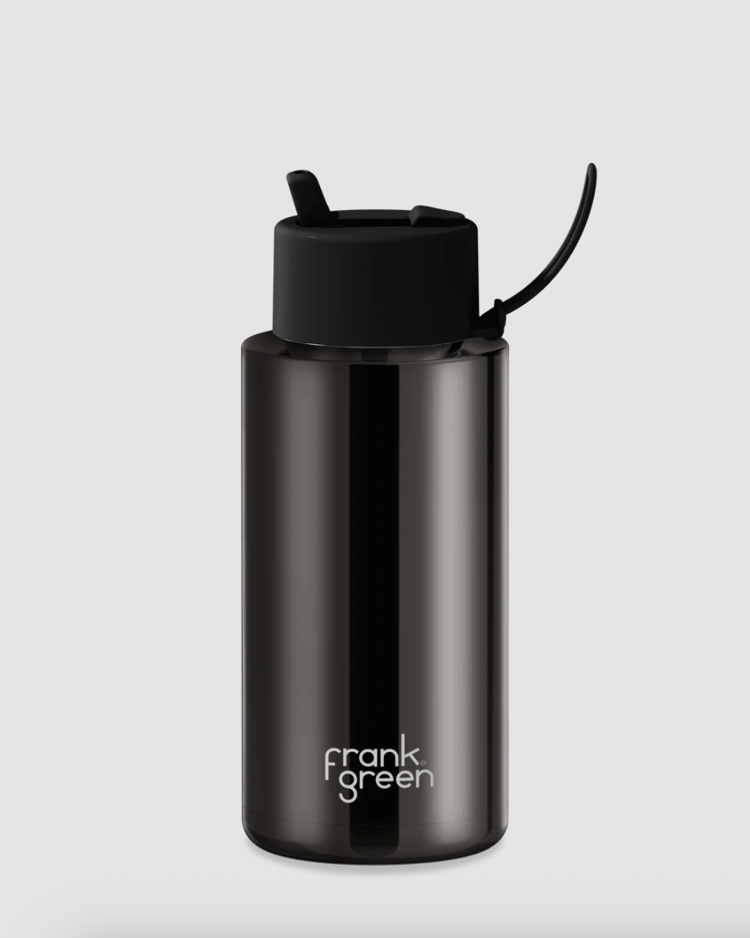Frank Green Stainless Steel Ceramic Reusable Bottle with Flip Straw Lid 34oz/1L- Shadow Chrome