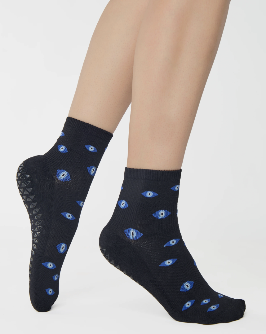 Pointe Studio Evil Eyes Ankle Grip Sock- BLACK