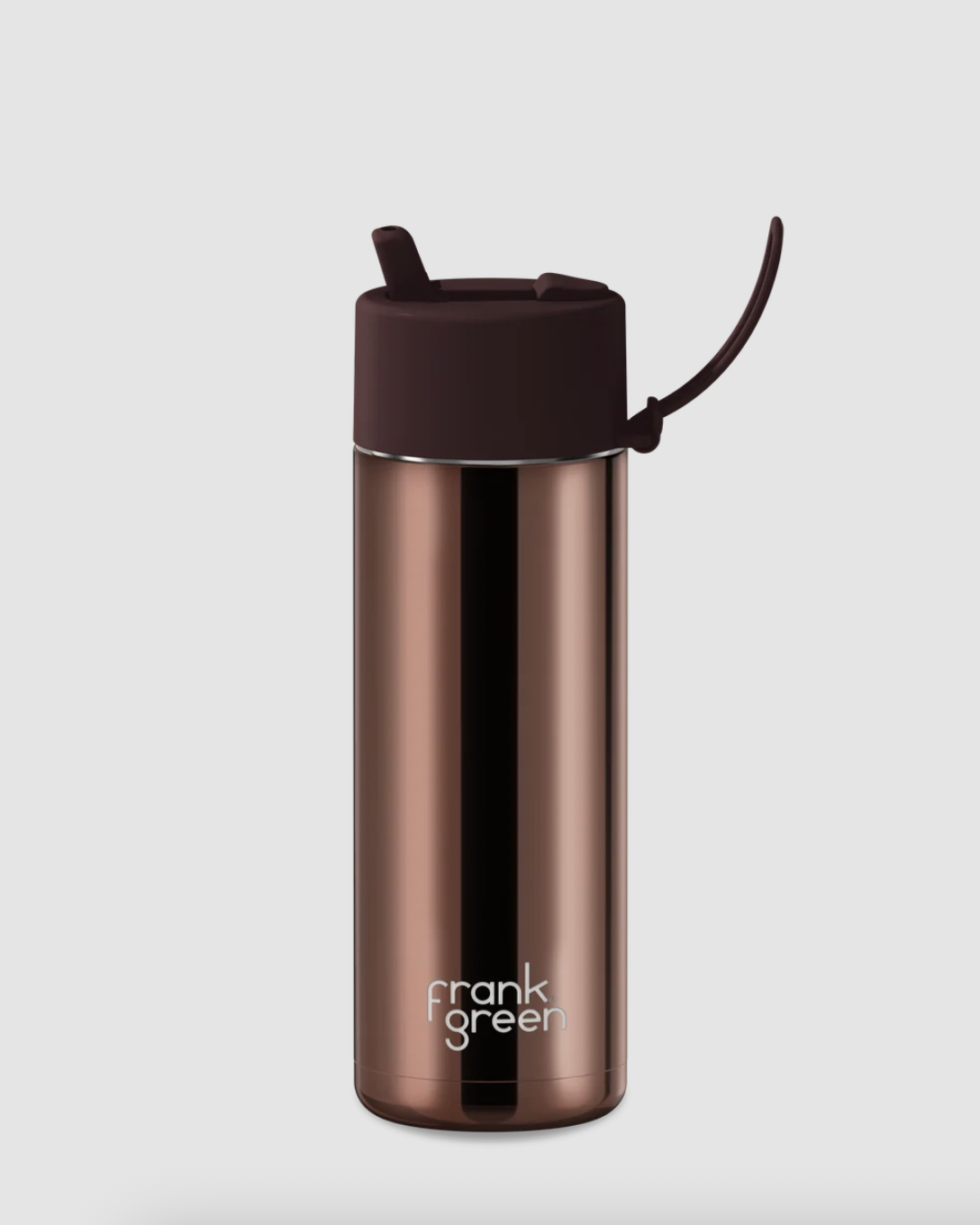 Frank Green Stainless Steel Ceramic Reusable Bottle with Flip Straw Lid 20oz/595ml- Chrome Chocolate