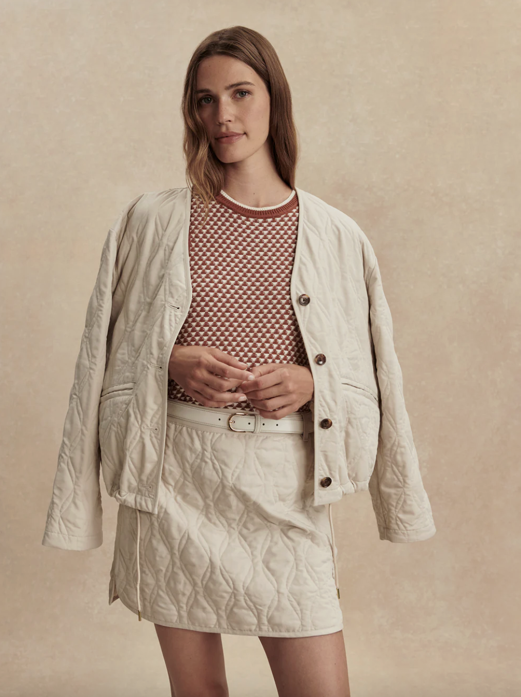 Varley Florin Quilted Skirt- OAT MILK