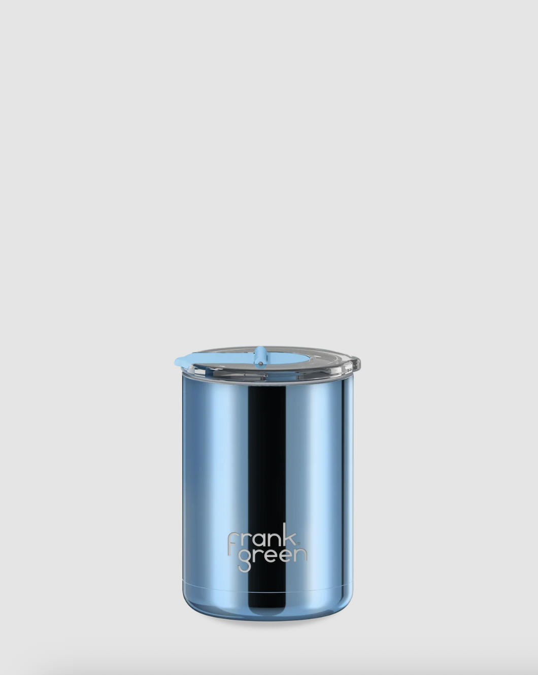 Frank Green Ceramic Coffee cup with Hinged Screw Lid- Chrome Light Blue