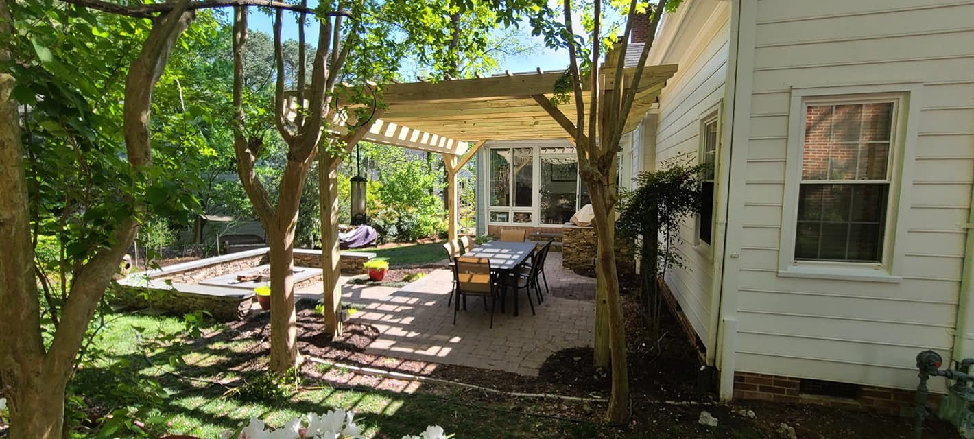 Free standing pergola over paver patio