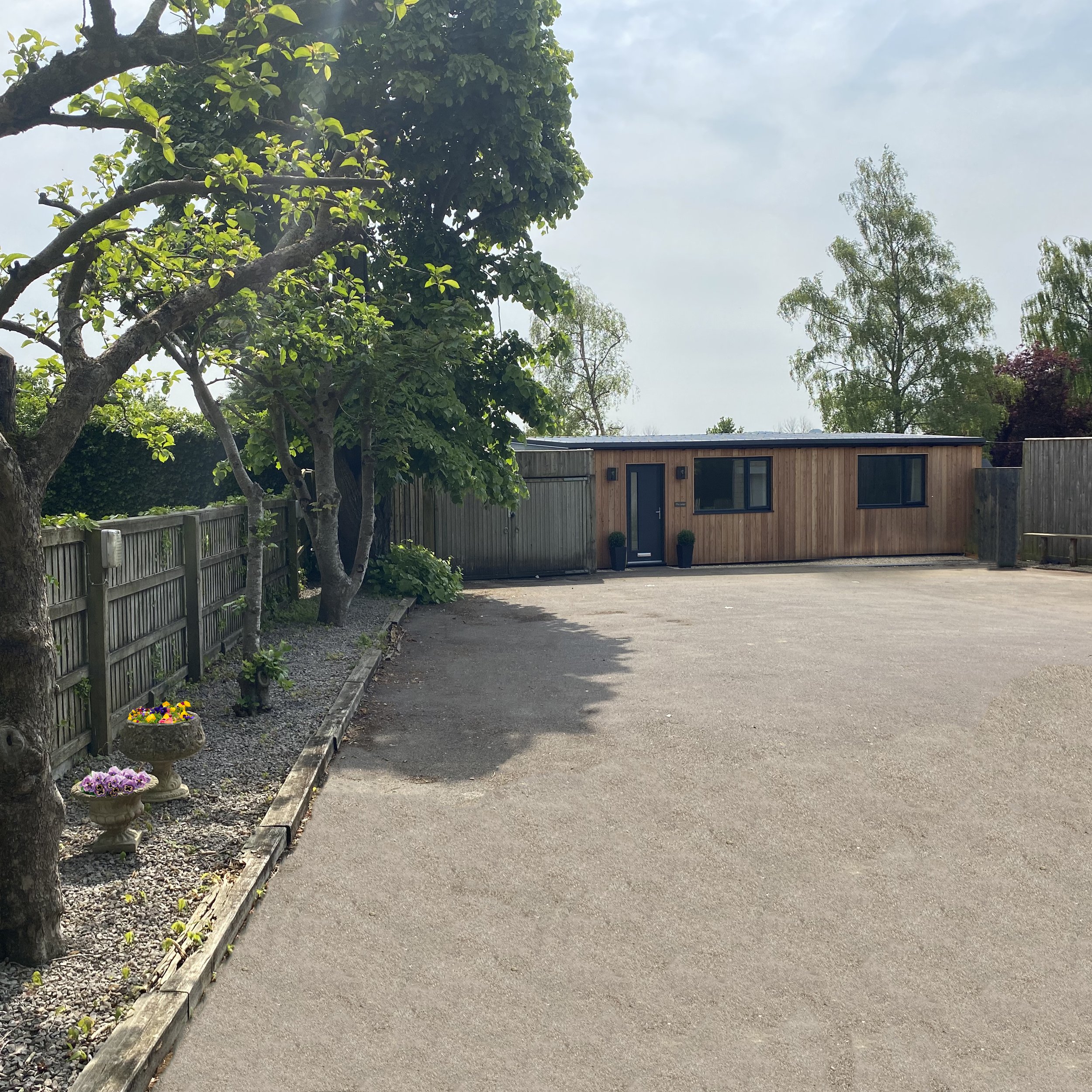 The driveway, parking for 2 cars