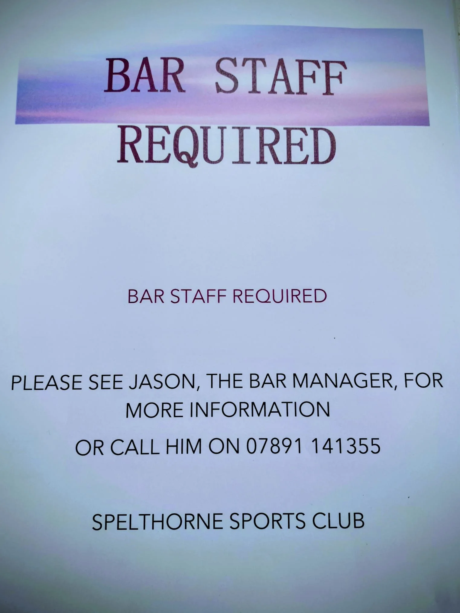 WE’RE HIRING: Bar Staff Required