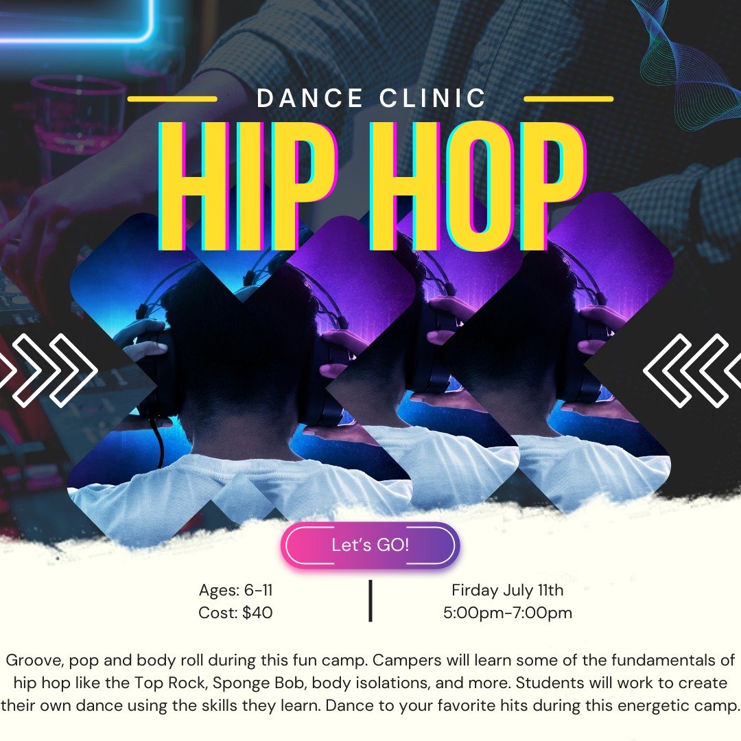β‘οΈπ₯ Let’s break it down! π₯β‘οΈ
Join us Friday, July 11th from 5:00–7:00 PM for our Hip-Hop Freestyle & Tricks camp—where confidence meets choreography and the beats don’t stop! π§π₯
Open to dancers ages 6–11, this c