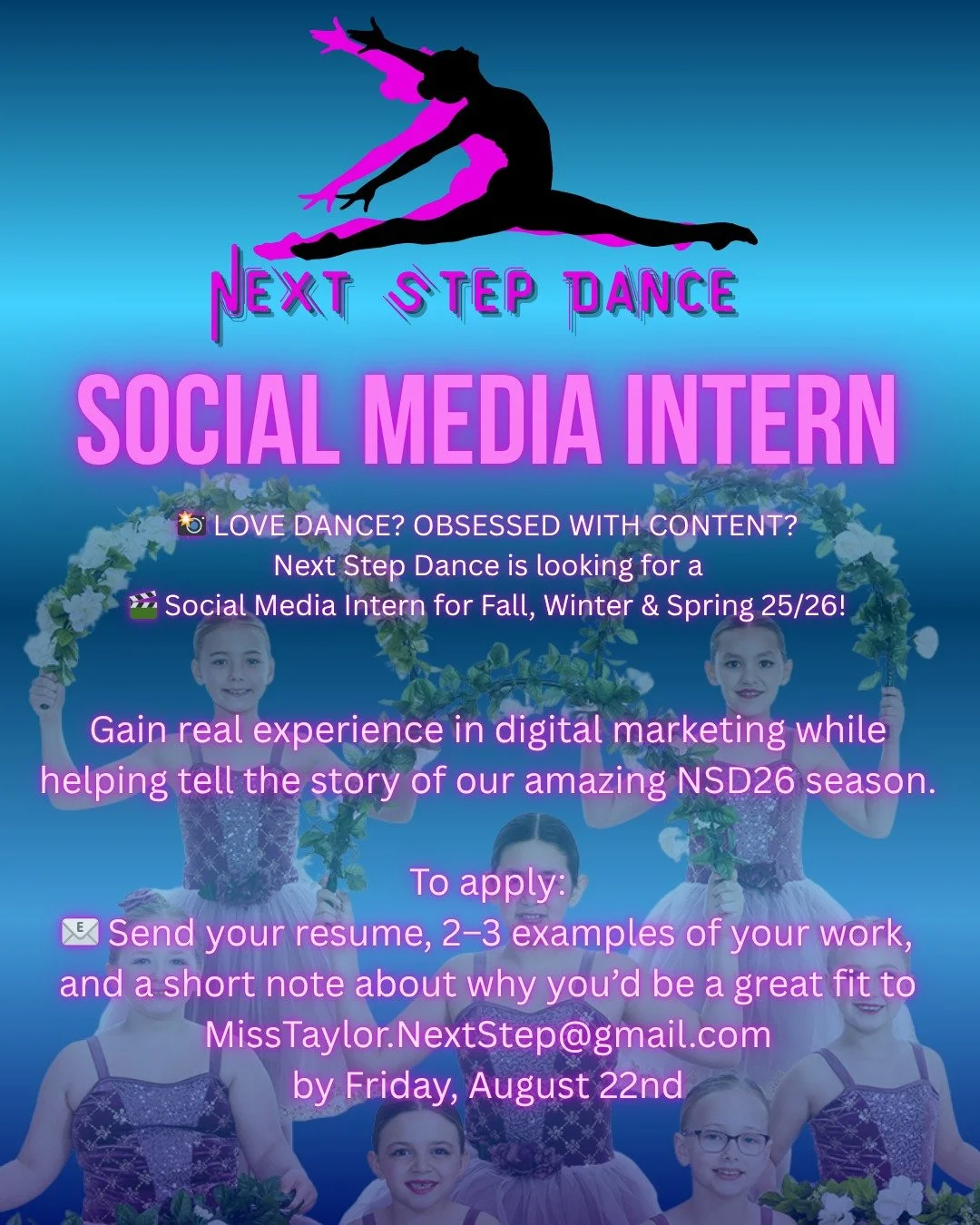 ✨ WE’RE HIRING A SOCIAL MEDIA INTERN! ✨
If you’re someone who loves dance (or know someone who does), thrives in creative spaces, and lights up when it’s time to tell a good story — this might be the opportunity you’ve