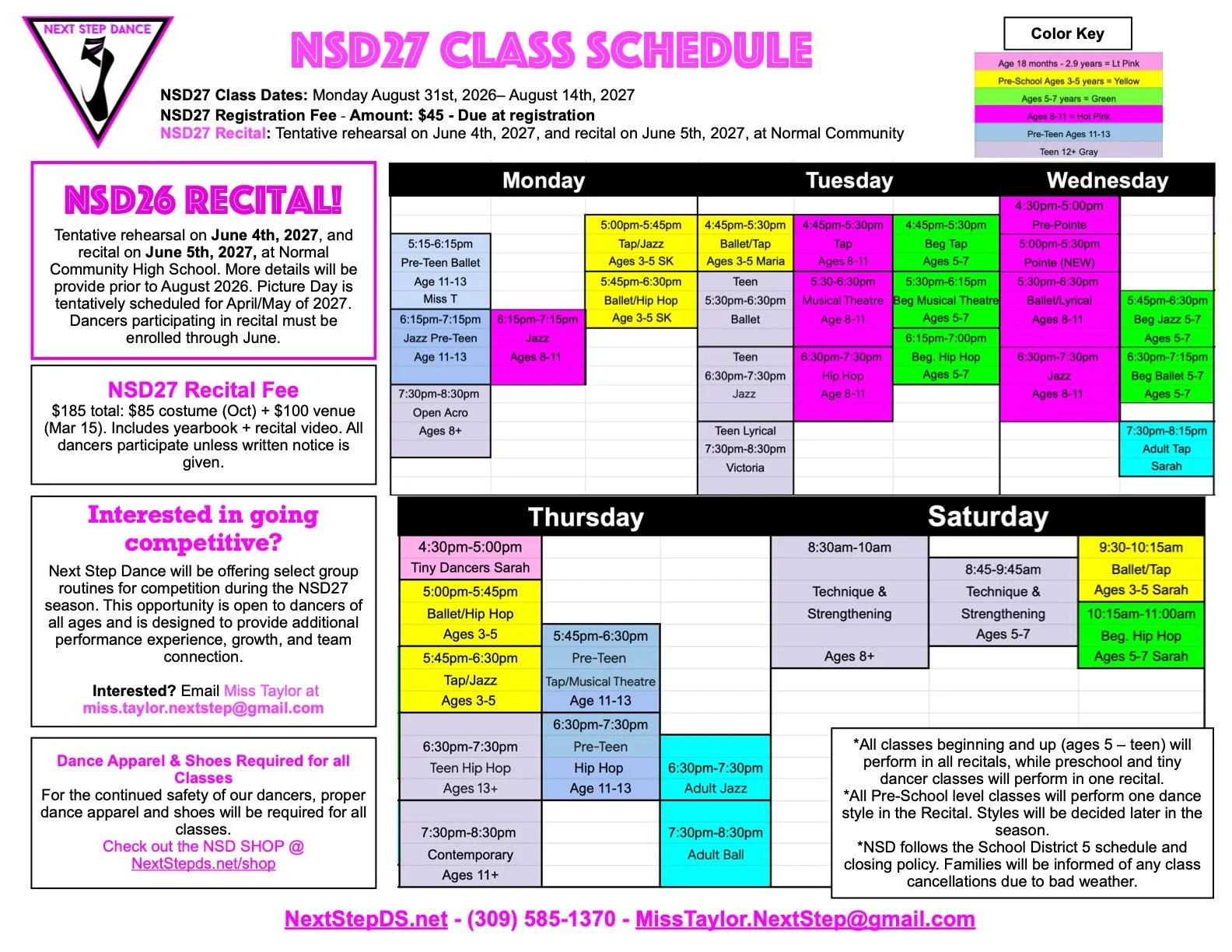 NSD27 FALL ENROLLMENT OPENS JUNE 1ST 💜
Our NSD27 Fall Schedule Preview is officially here!

This upcoming season represents so much growth for our studio and our dancers, and we are incredibly excited about everything we are building for the future 
