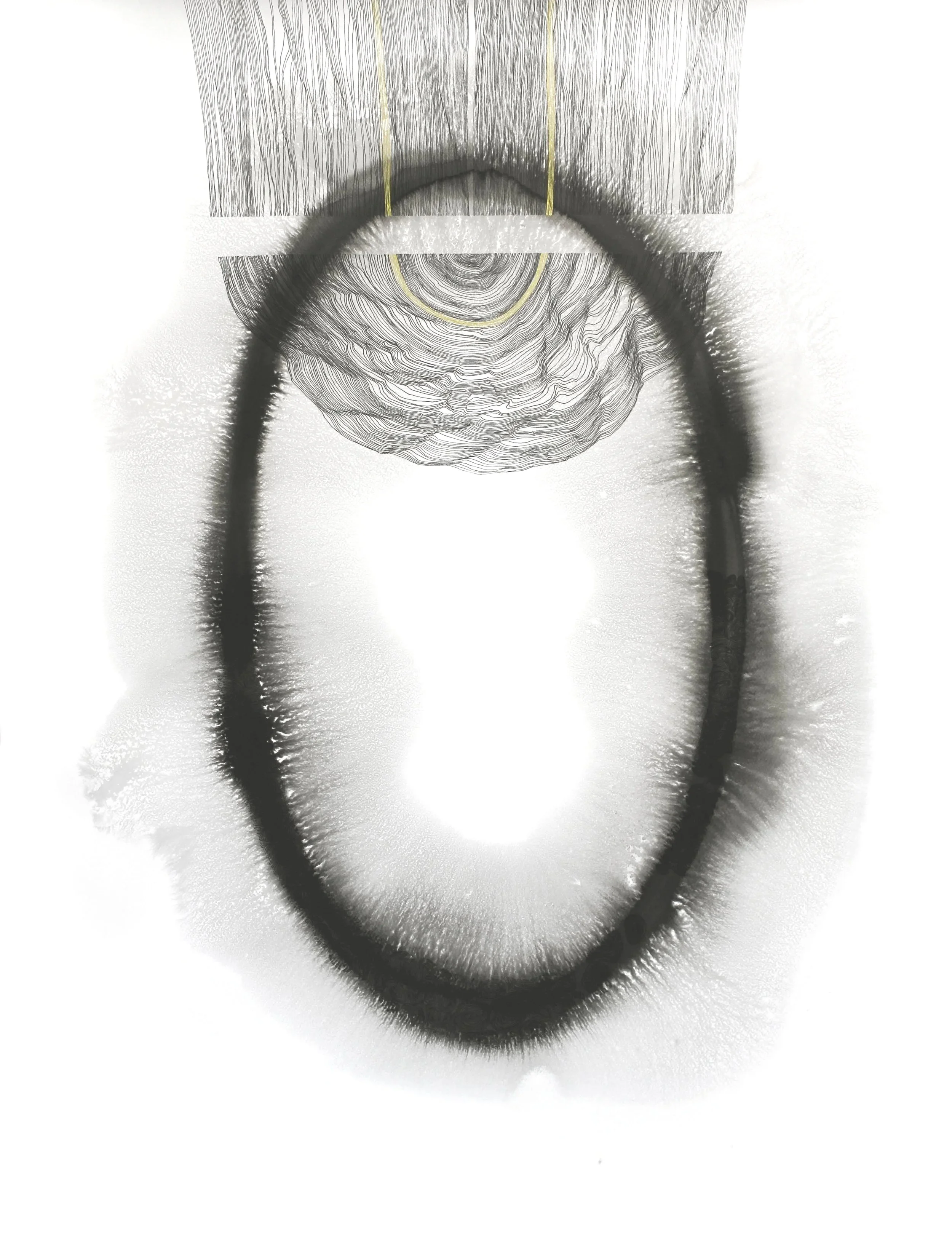 Large ink painting black and white art on paper